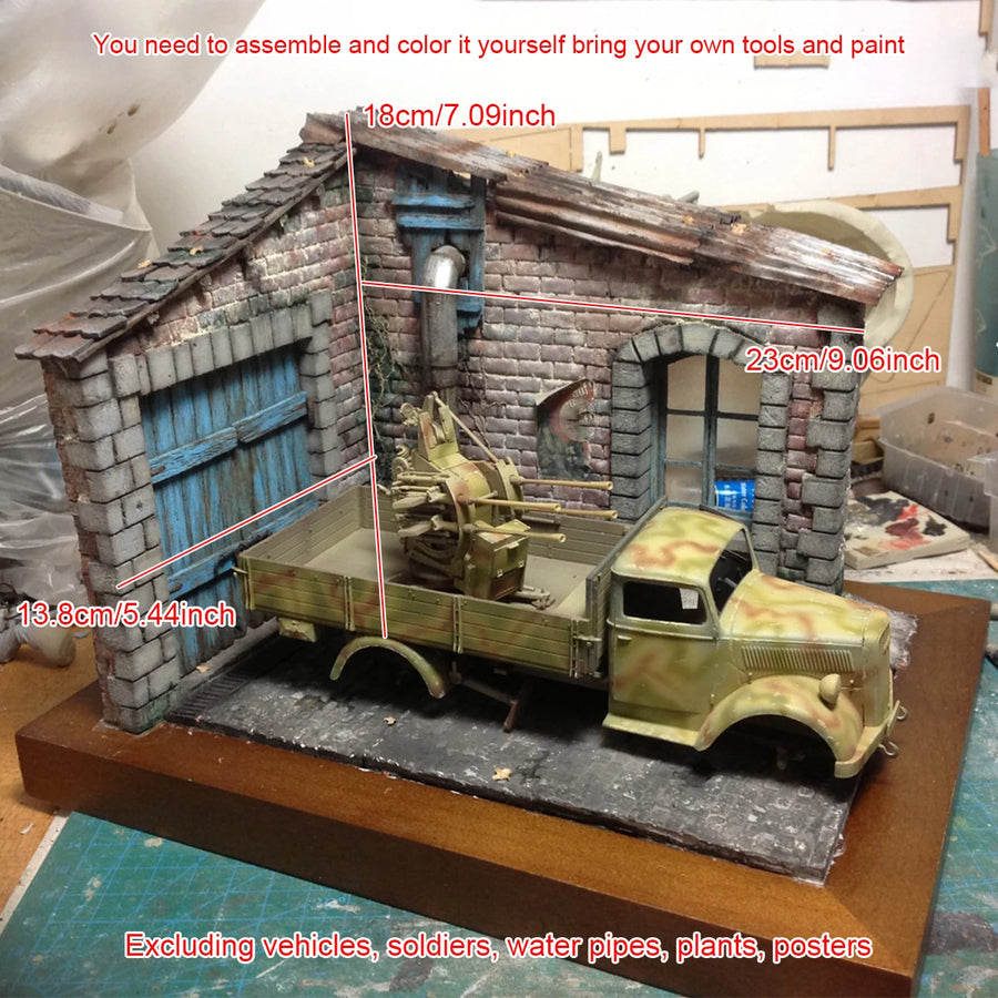 WWII Military Depot Building with Tank 1/35 Resin Diorama Kit - 1/35 resin model view 2