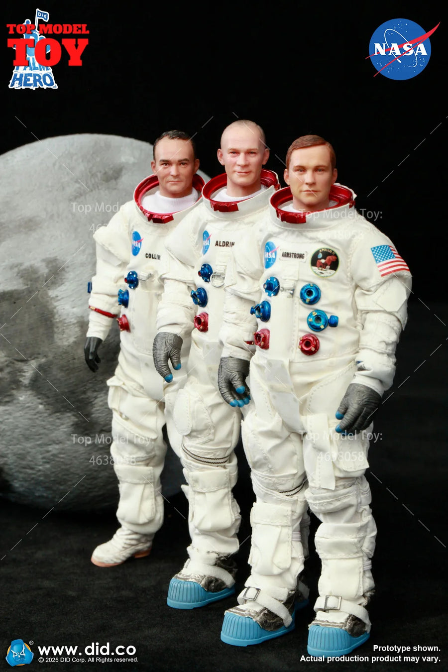 Apollo 11 Astronauts Armstrong Aldrin Collins 1/6 Action Figure Set - resin model view 3