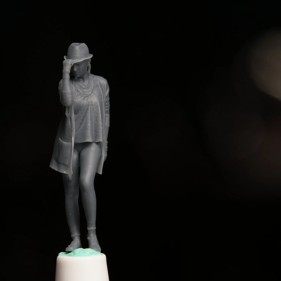 Casual Woman with Baseball Cap and Cardigan 1/64 Resin Figure - 1/64 resin model view 2