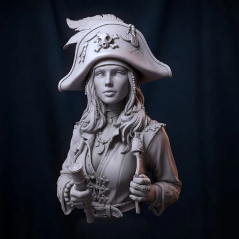 Female Pirate Captain Tricorn Hat 1/10 Resin Bust - 1/10 resin model view 3
