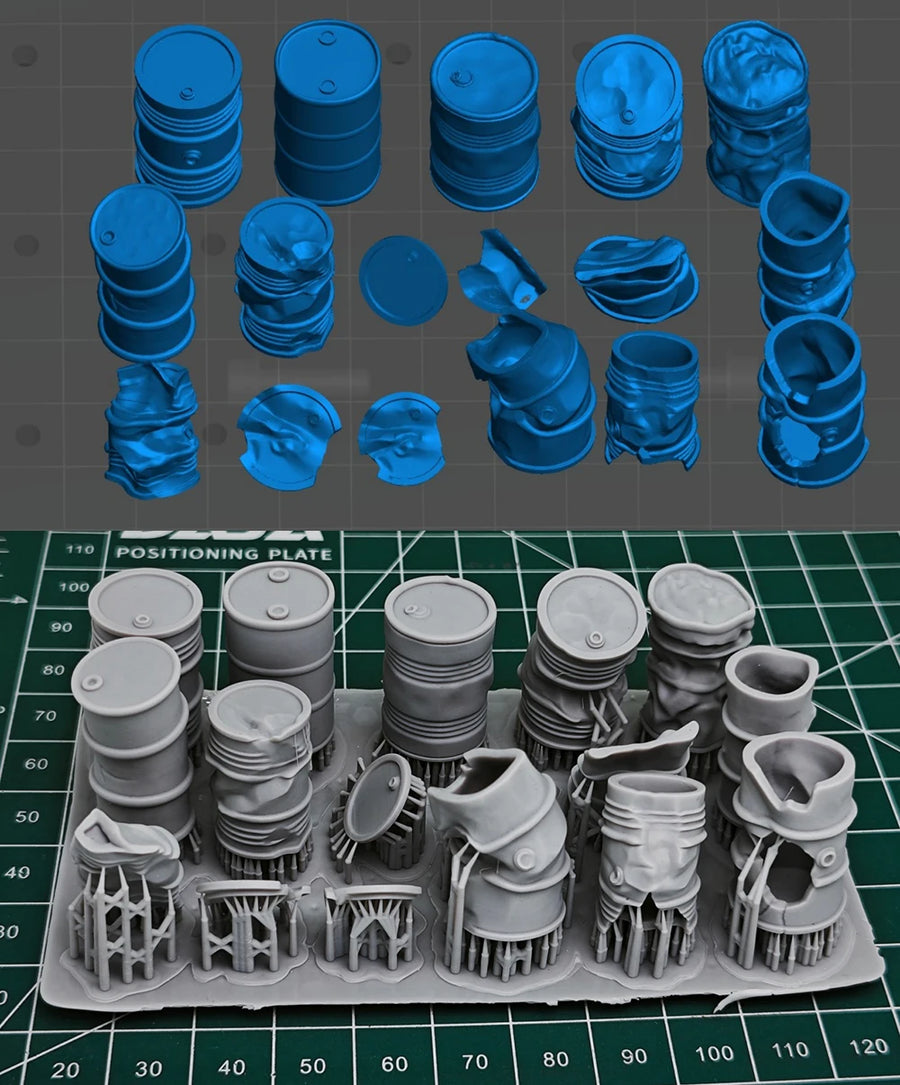 Industrial Barrels, Tanks & Damaged Structures 1/35 Diorama Set - unpainted resin model kit