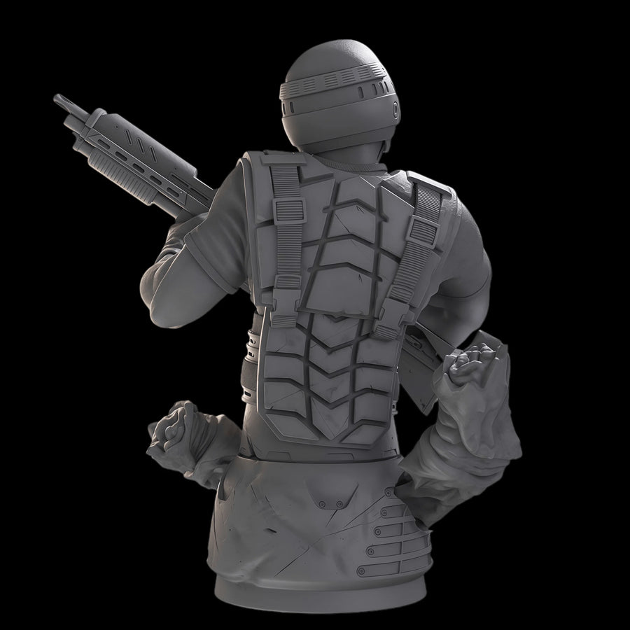 Futuristic Soldier with Rifle Resin Bust Kit - Unpainted Miniature Figure - resin model view 2
