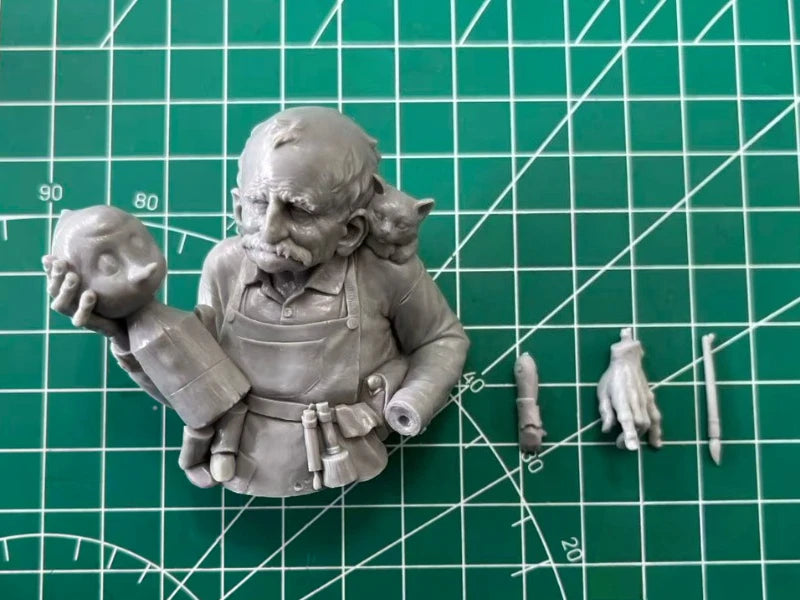 Fantasy Gnome Woodcarver with Cat Companion 1/12 Resin Bust Kit - resin model view 5