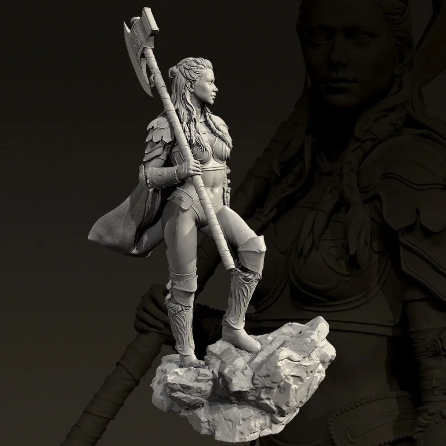 Female Axe Warrior 75mm Resin Figure Kit - 75mm resin model view 4