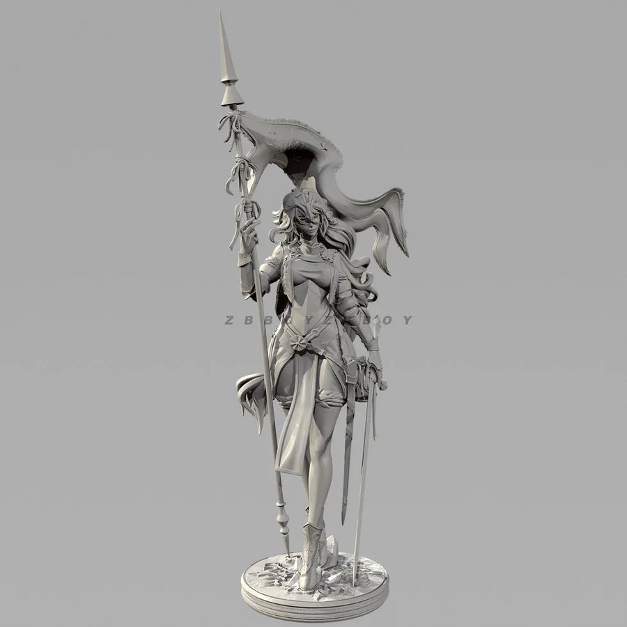 Fantasy Female Warrior with Banner Staff and Sword 55mm Resin Figure Kit - resin model view 2