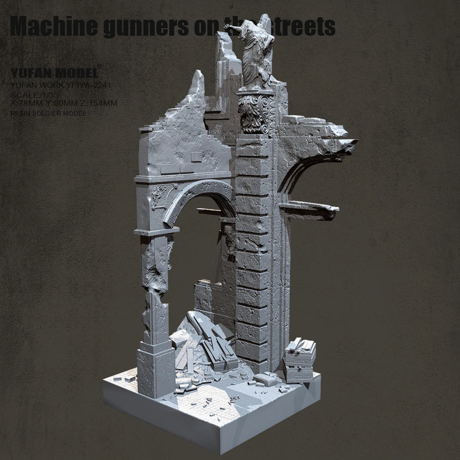 Destroyed Urban Building Machine Gunner Diorama 1/35 Resin Kit - 1/35 resin model view 2