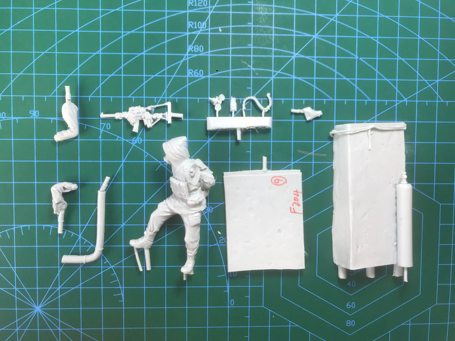 Post-Apocalyptic Stalker in Hazmat Suit with Suppressed Rifle 1/35 Resin Figure Kit - resin model view 2