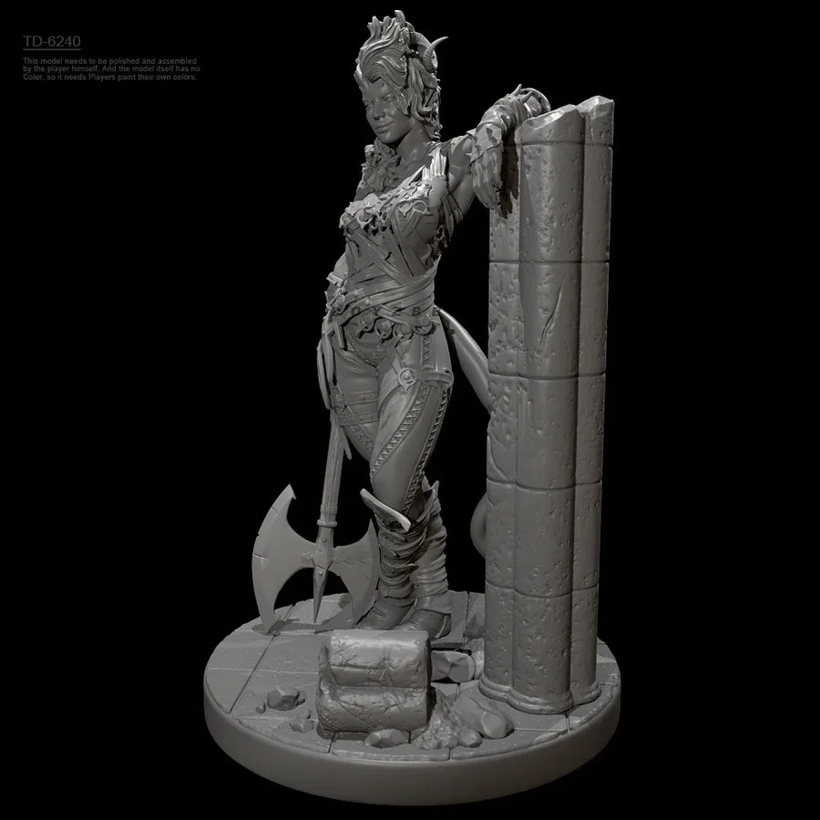 Warrior Woman with Axe and Pillar - 50mm Resin Figure Kit - 50mm resin model view 2