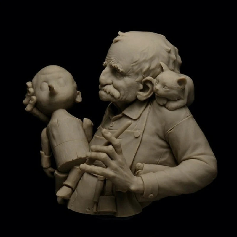 Fantasy Gnome Woodcarver with Cat Companion 1/12 Resin Bust Kit - resin model view 3