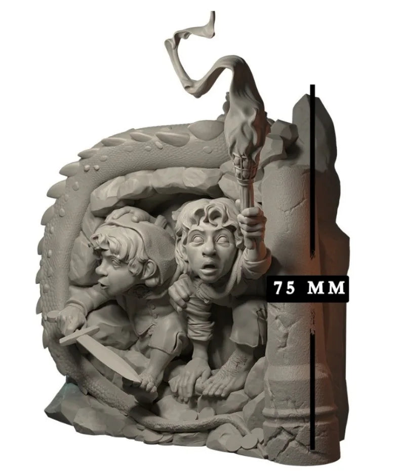 Halflings Hiding from Dragon 80mm Resin Diorama Kit - resin model view 5