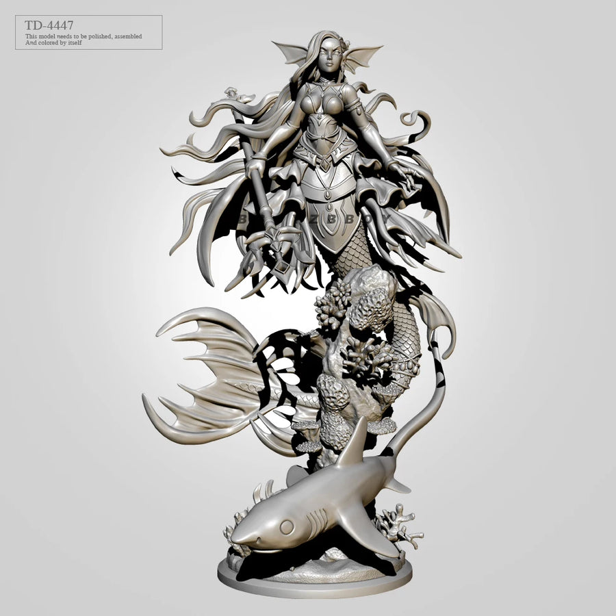 Mermaid Queen with Shark Companion 3D 50mm Resin Figure Kit - 50mm resin model view 2