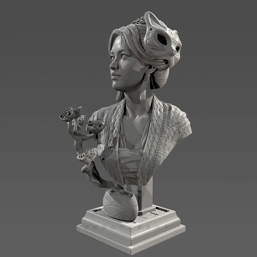 Female Portrait with Rose Vine Base 70mm Resin Bust Kit - resin model view 4