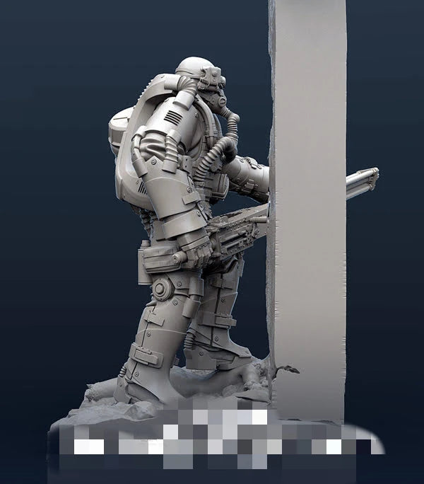 Sci-Fi Soldier with Rifle & Ruined Wall Diorama 1/35 Resin Figure Kit - 1/35 resin model view 5
