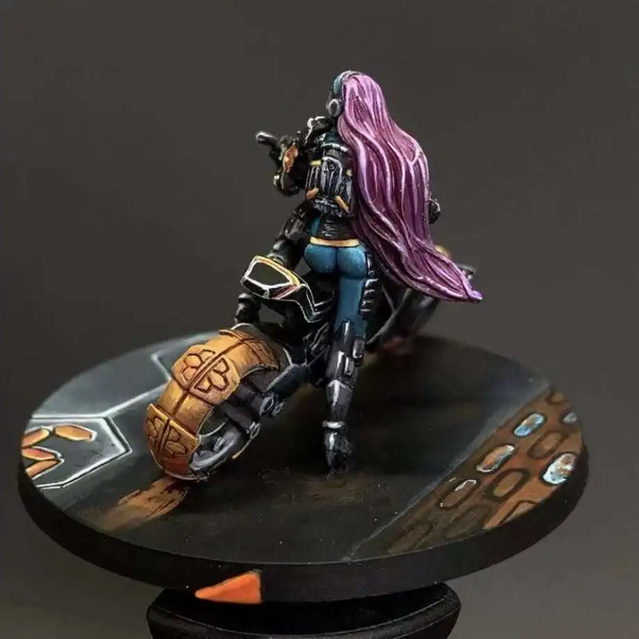 Cyberpunk Biker with Purple Hair 28mm Resin Figure Kit - 28mm resin model view 2