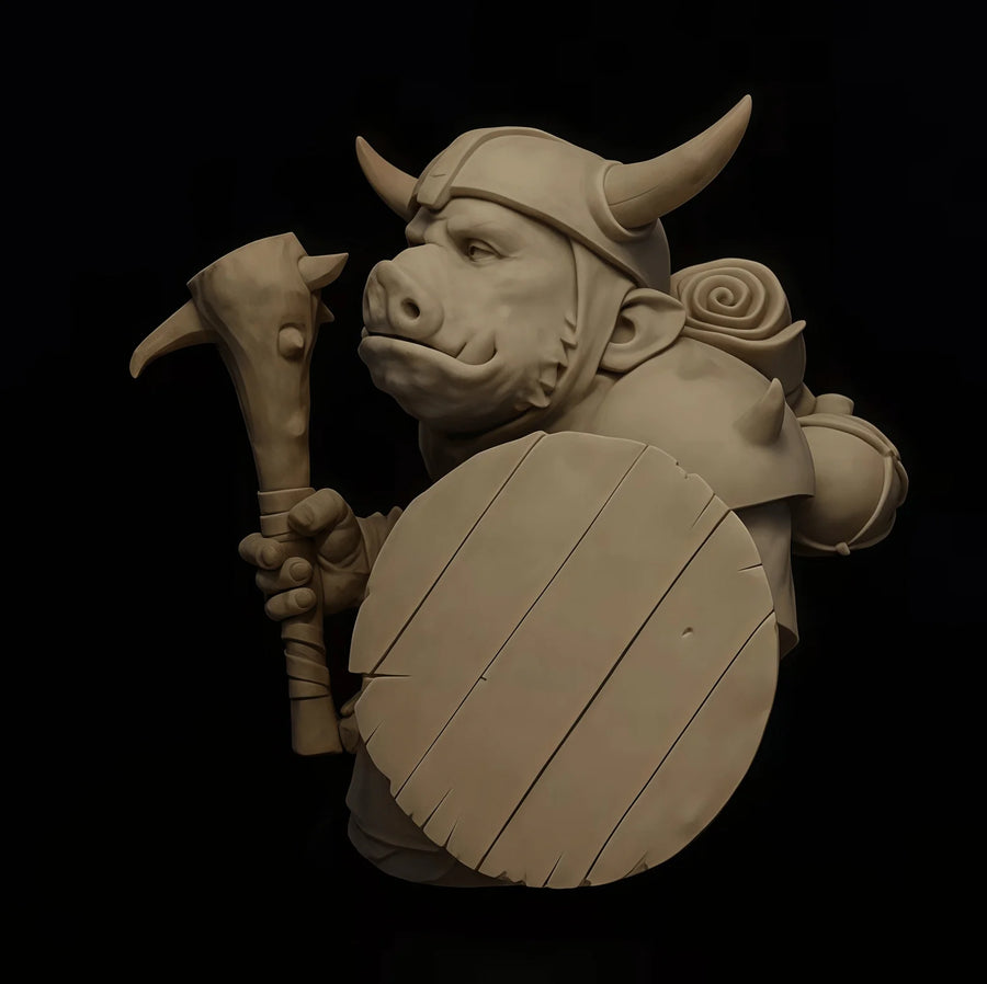 Wild Boar Warrior with Axe and Shield 1/12 Resin Figure Kit - 1/12 resin model view 2