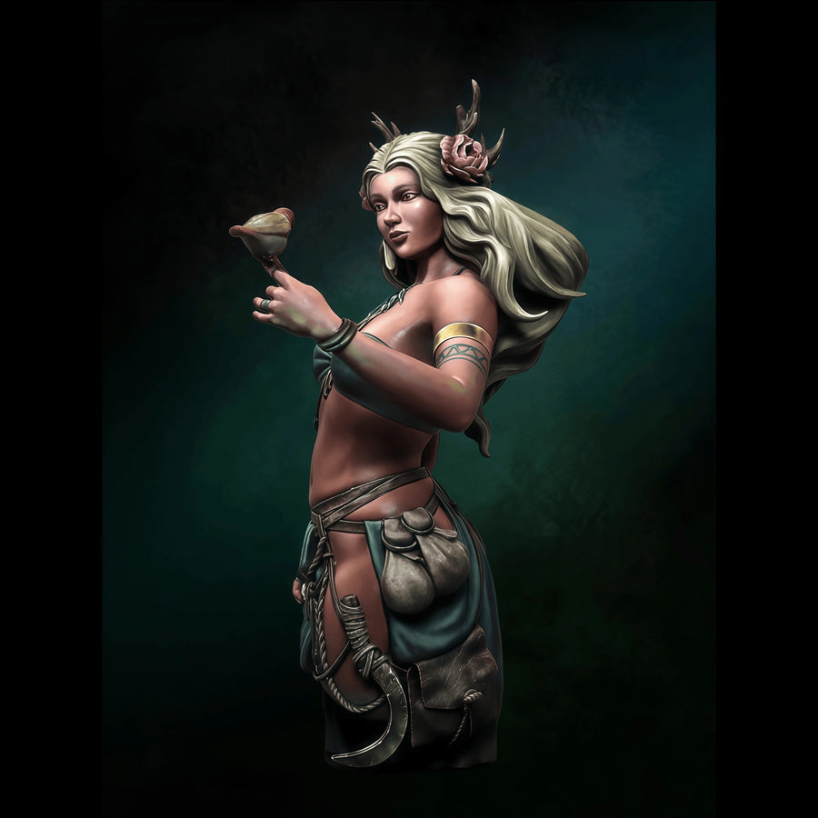 Fantasy Female Druid Shaman with Antlers and Bird Companion 1/10 Resin Figure Kit - resin model view 2