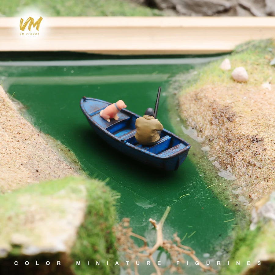 Fishing Boat Angler with Dog 1/87 Scale Resin Diorama Kit - 1/87 resin model view 3