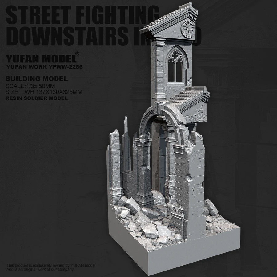 Street Fighting Downstairs Clock Tower 1/35 Resin Diorama Kit - 1/35 resin model view 2