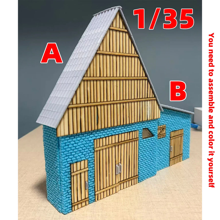 Medieval Half-Timbered Warehouse with Blue Brick Base 1/35 Resin Kit - 1/35 resin model view 6