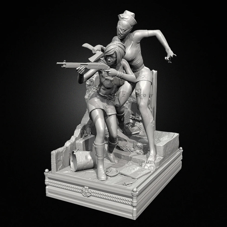 Silent Hill Bubble Head Nurse vs Survivor Horror Diorama Resin Kit - resin model view 2