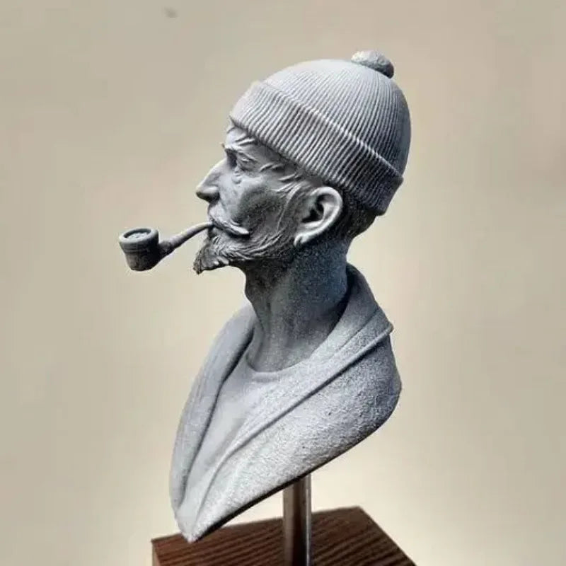 Bearded Old Man Smoking Pipe 1/9 Scale Resin Bust - 1/9 resin model view 3