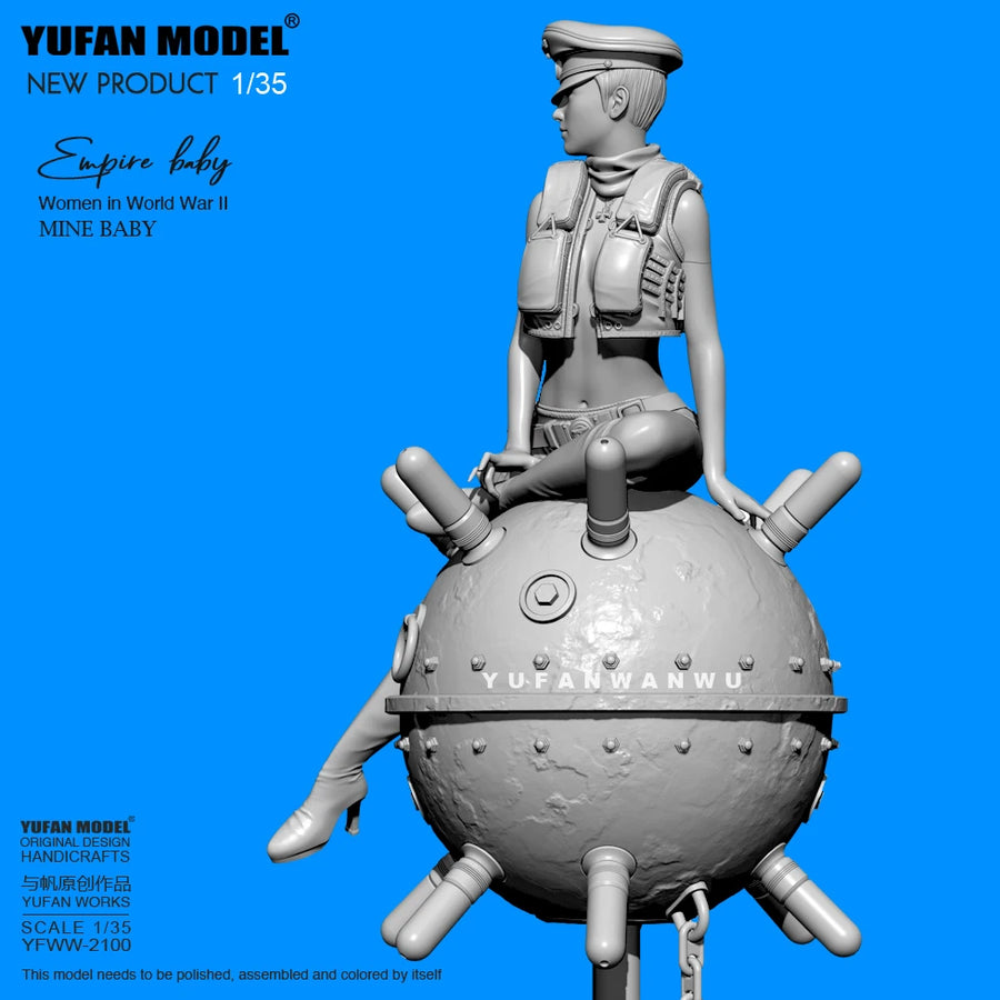 Modern Female Soldier with Tactical Vest on Mine 1/35 Resin Figure Kit - resin model view 3