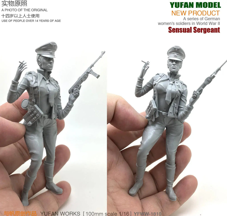 Stylized Female Military Officer with Submachine Gun Resin Figure Kit - resin model view 4