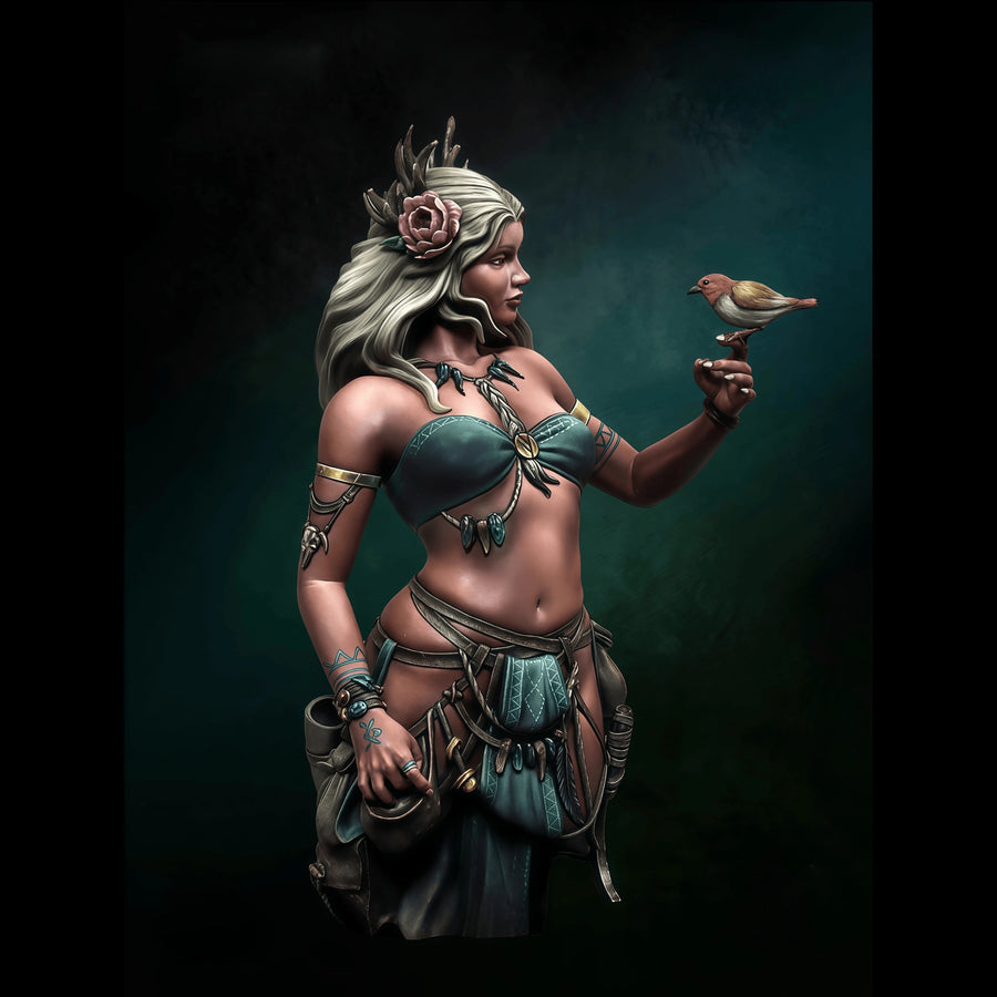 Fantasy Female Druid Shaman with Antlers and Bird Companion 1/10 Resin Figure Kit - resin model view 3