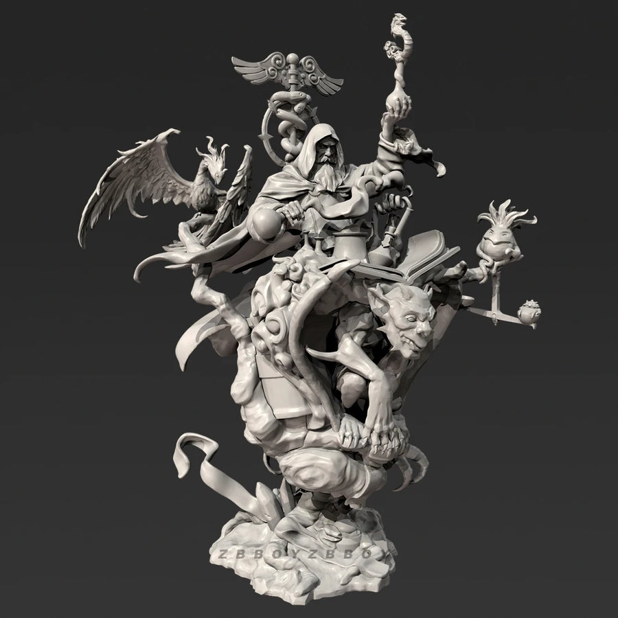 Fantasy Sorcerer on Demonic Beast with Imp 80mm Resin Diorama Kit - resin model view 3
