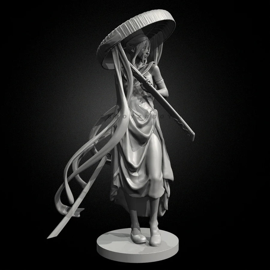 Asian Warrior Woman with Parasol Sword | 50mm | Resin Figure Kit - 50mm resin model view 3
