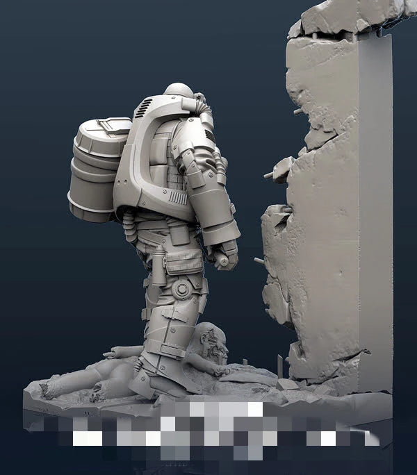 Sci-Fi Soldier with Rifle & Ruined Wall Diorama 1/35 Resin Figure Kit - 1/35 resin model view 4