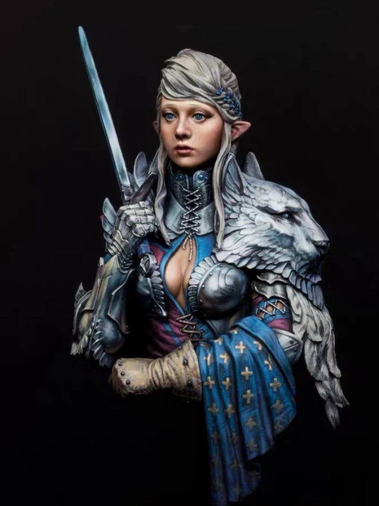 Fantasy Female Elf Warrior with Wing Pauldrons 1/10 Resin Bust Kit - resin model view 2