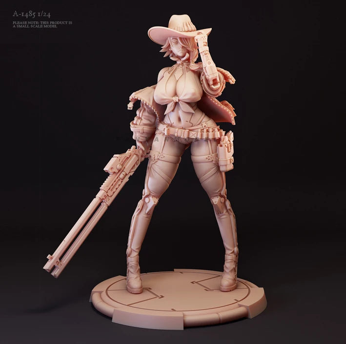 Cowgirl Gunslinger with Hat and Rifle 1/24 Resin Figure Kit - 1/24 resin model view 3