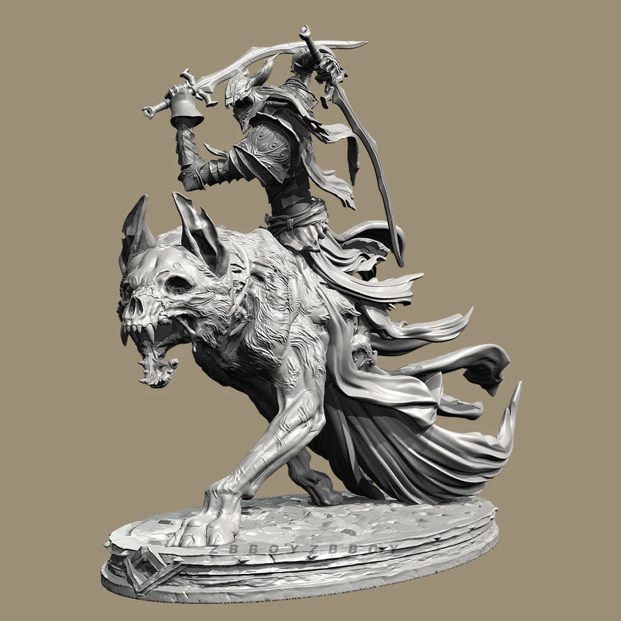 Dark Fantasy Warrior Mounted on Demonic Beast Skull 90mm Resin Bust Kit - resin model view 4