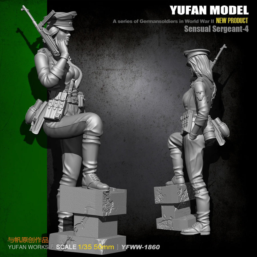 WWII Female Soldiers with Submachine Gun and Pistol 1/35 Resin Figure Kit (2 Poses) - resin model view 2