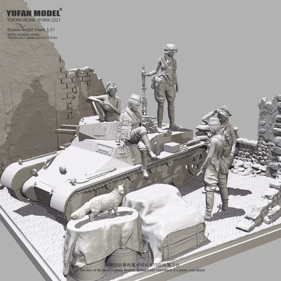 WWII American Tank Crew Diorama with M4 Sherman 1/35 Resin Set - unpainted resin model kit