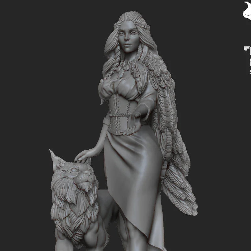 Freya with Dire Wolves Fantasy 1/24 Resin Figure Kit - 1/24 resin model view 3