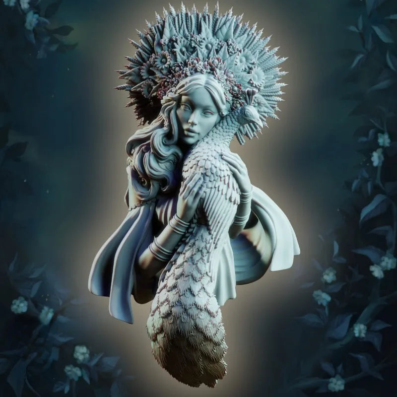 Fantasy Female Elf with Peacock Companion 1/10 Resin Bust - resin model view 2