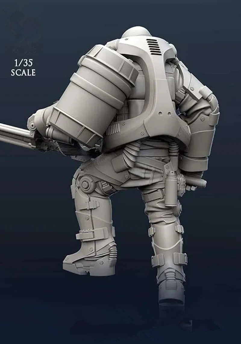 Post-Apocalyptic Heavy Armored Soldier with Minigun 1/35 Resin Figure Kit - resin model view 4