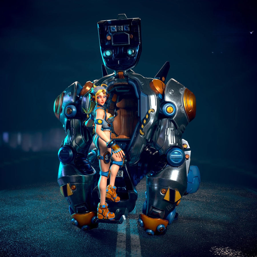 Sci-Fi Female Pilot with Mecha Exoskeleton Suit 1/35 Resin Figure Diorama - resin model view 4