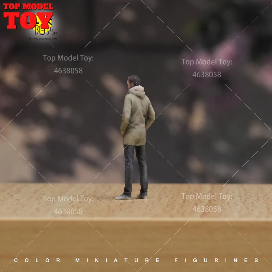 Tall Casual American Man in Beige Coat 1/64 Resin Figure - 1/64 resin model view 4