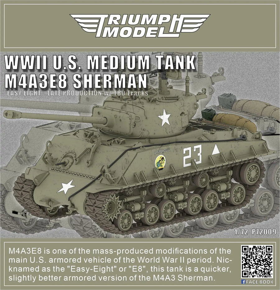 WWII U.S. M4A3E8 Sherman Medium Tank 1/72 Resin Model Kit - 1/72 resin model view 2