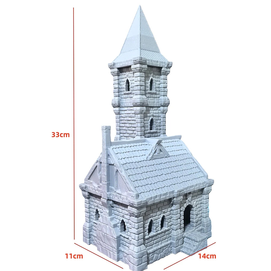 Medieval Stone Church Tower Resin Terrain Kit - Tabletop Gaming Diorama - resin model view 3