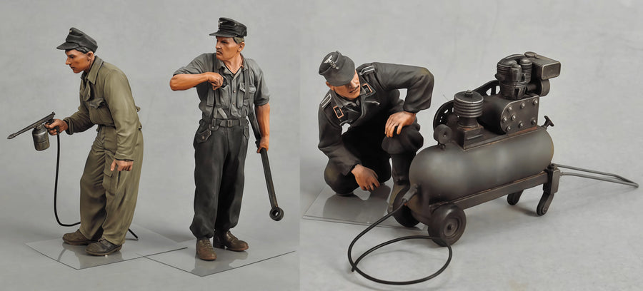 Modern Maintenance Workers with Air Compressor 1/35 Resin Figure Kit - 1/35 resin model view 2
