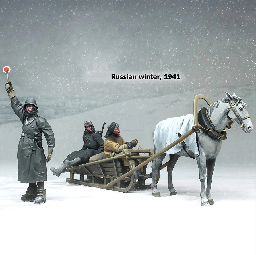 Russian Winter 1941 Sleigh Scene 1/35 Resin Figure Diorama Kit - 1/35 resin model view 2