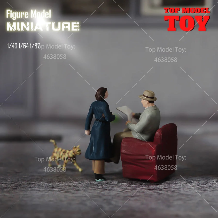 1/87 Scale Seated Man with Standing Woman & Cat Resin Figure Diorama Kit - 1/87 resin model view 4