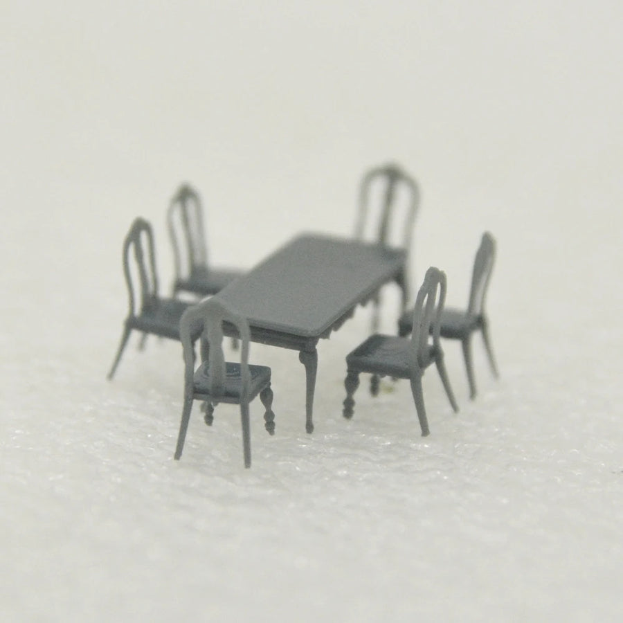 Dining Room Table & Chairs Set 1/87 Scale Resin Diorama Accessory - 1/87 resin model view 3