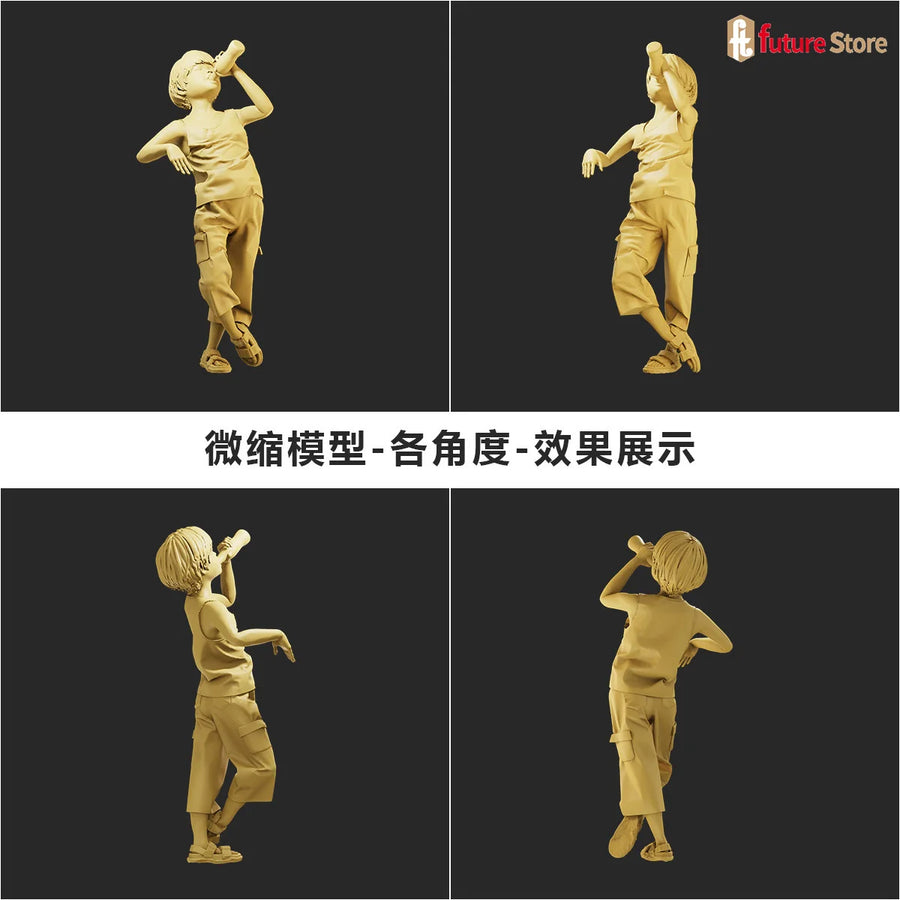 Children Playing with Hula Hoop & Skateboard 1/35 Resin Figure Set - 1/35 resin model view 3