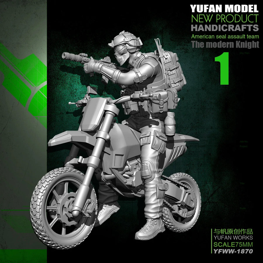 Modern Knight Soldier on Motorcycle 75mm Resin Figure Kit - 75mm resin model view 3