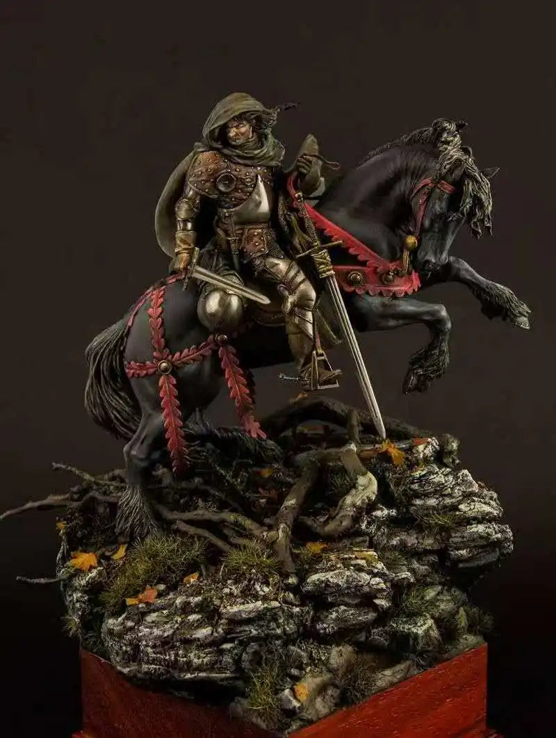 Fantasy Dark Undead Mounted Warrior with Sword on Black Horse Resin Figure Kit - resin model view 4